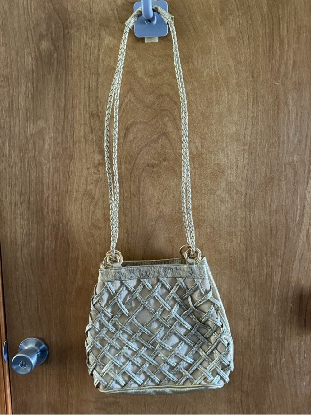 Vintage TIANNI Gold Woven Criss Cross Bucket Hand Bag Purse